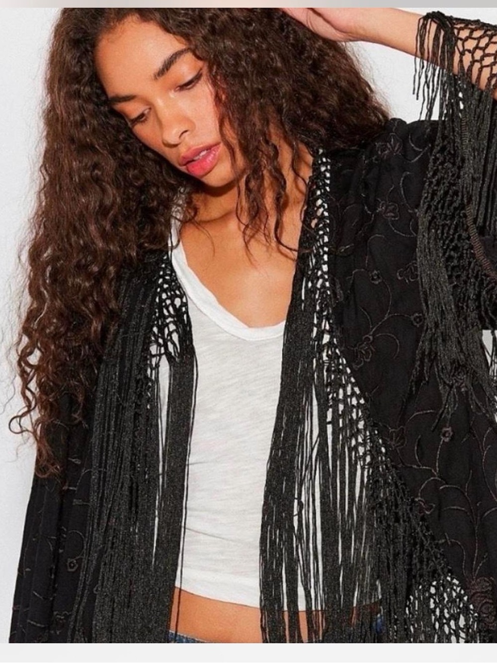 Free People Black Fringe Utility Jacket
